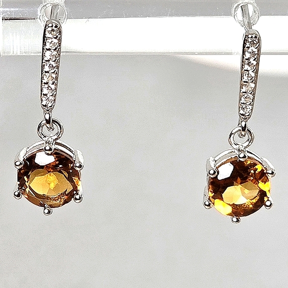 Natural Round Citrine 7mm 925 Sterling Silver Earrings - Picture 3 of 3